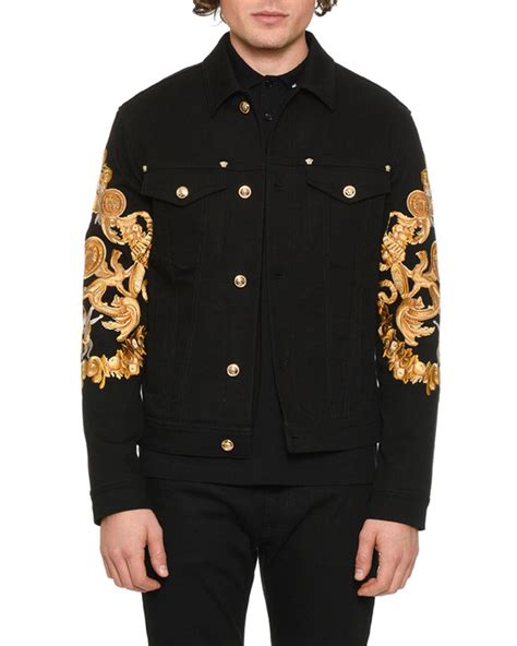 mens versace leather jacket|versace black denim jacket.